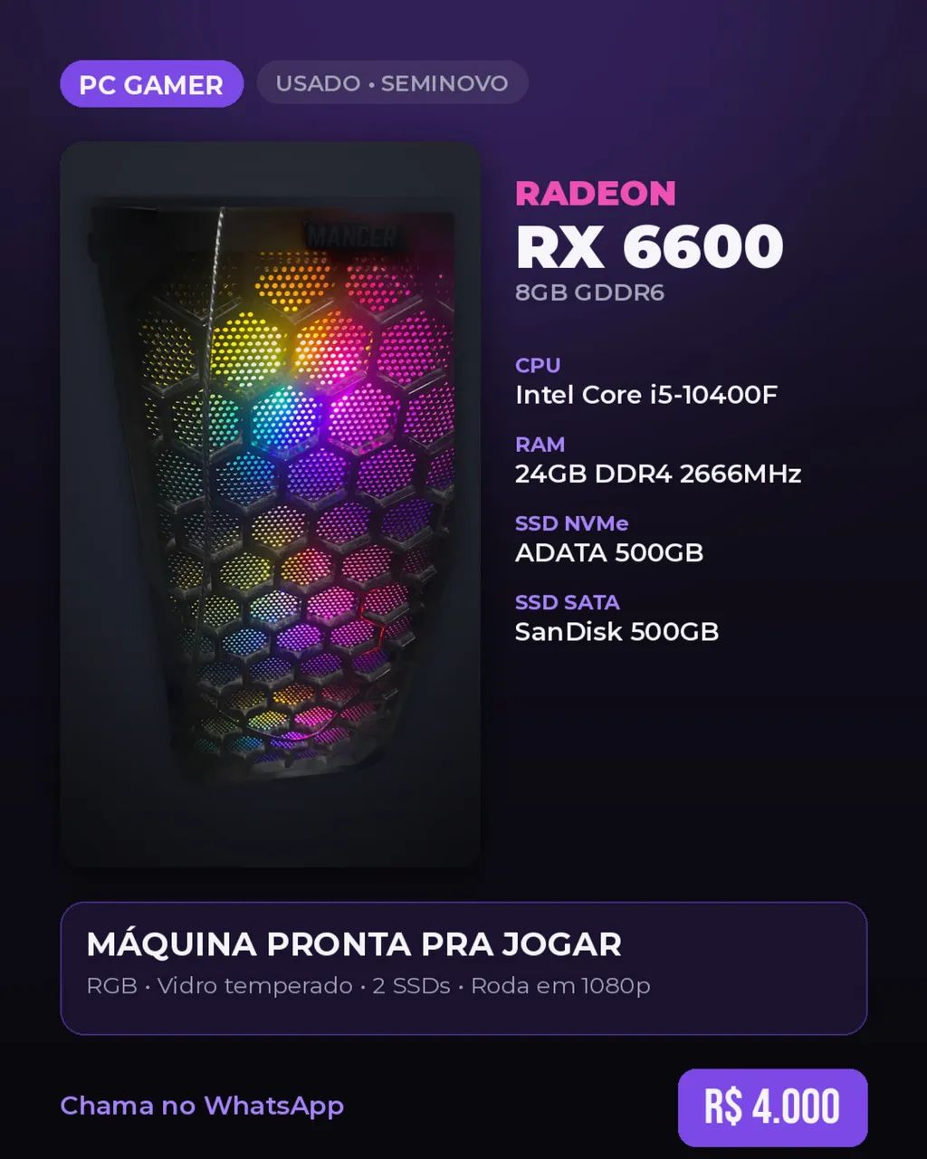 PC GAMER RX 6600 10 GEN - Foto 4