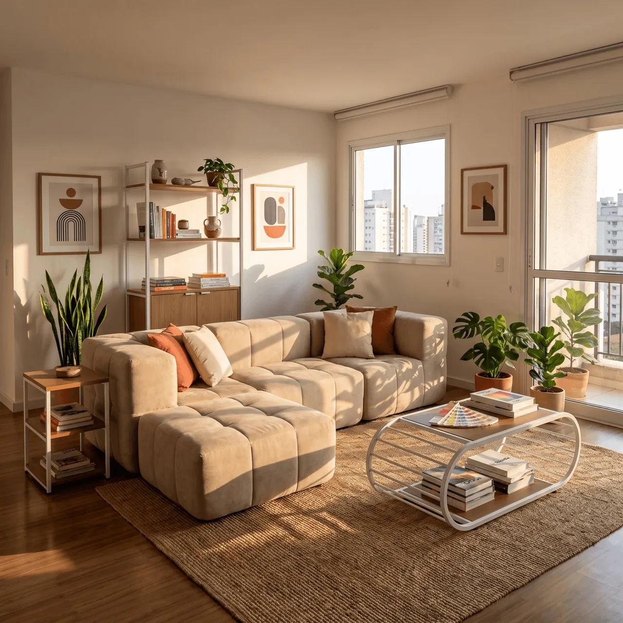 Sofá Modular 3 Lugares com Puff para Pés Kappesberg Boucle Bege - Foto 2