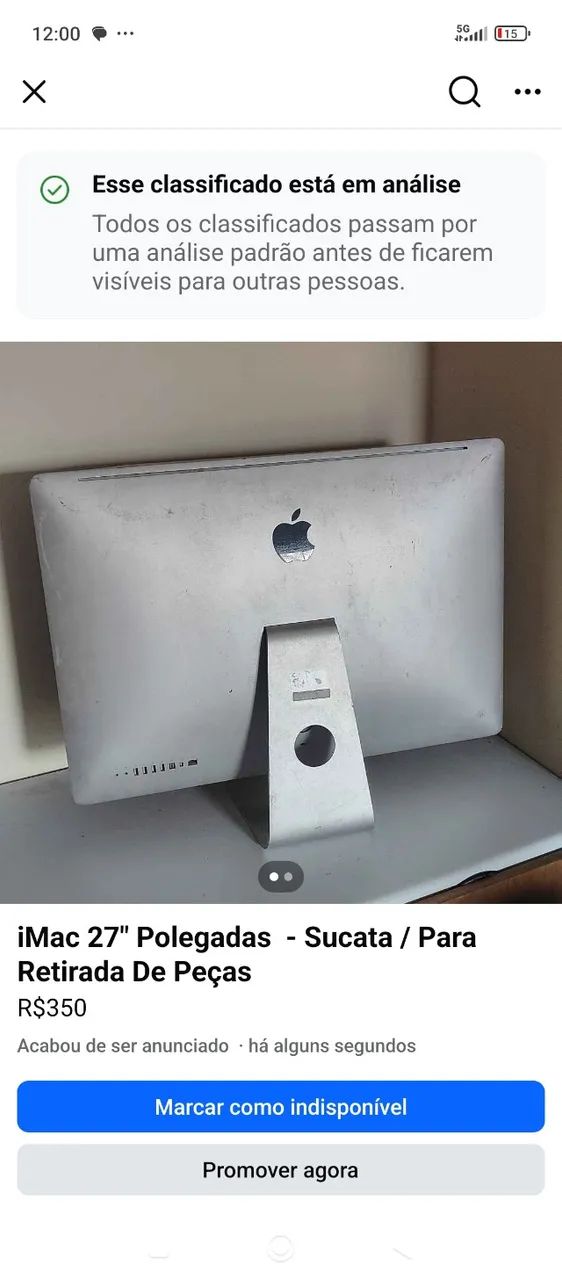 iMac 27" Polegadas  - Sucata / Para Retirada De Peças
