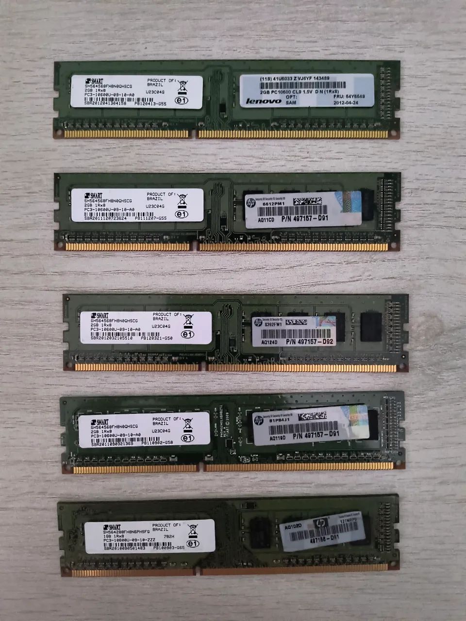 KIT 5 UNIDADES DDR3 2GB CADA