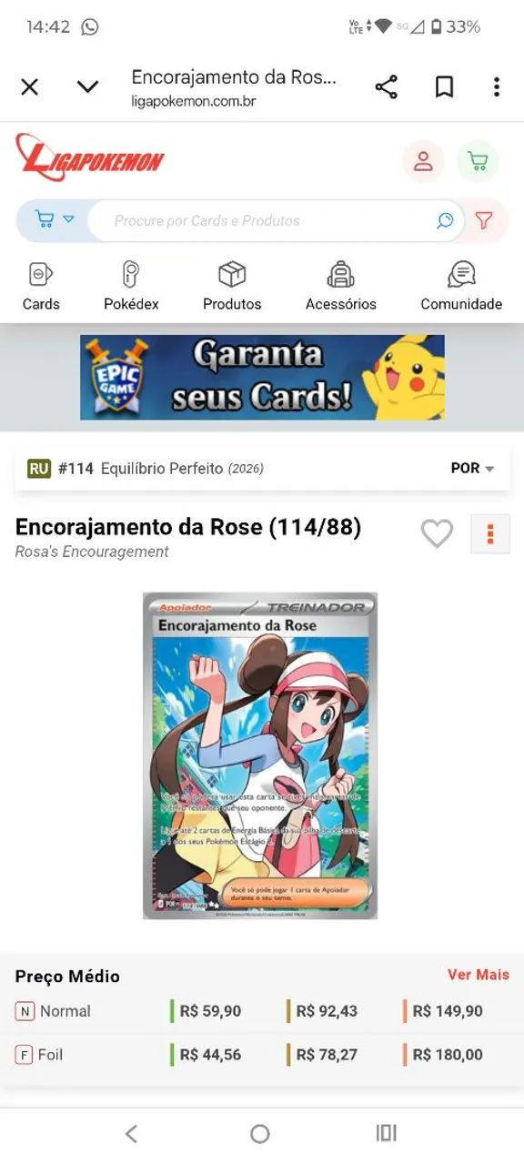 Card pokémon encorajamento da Rose Full art  - Foto 3