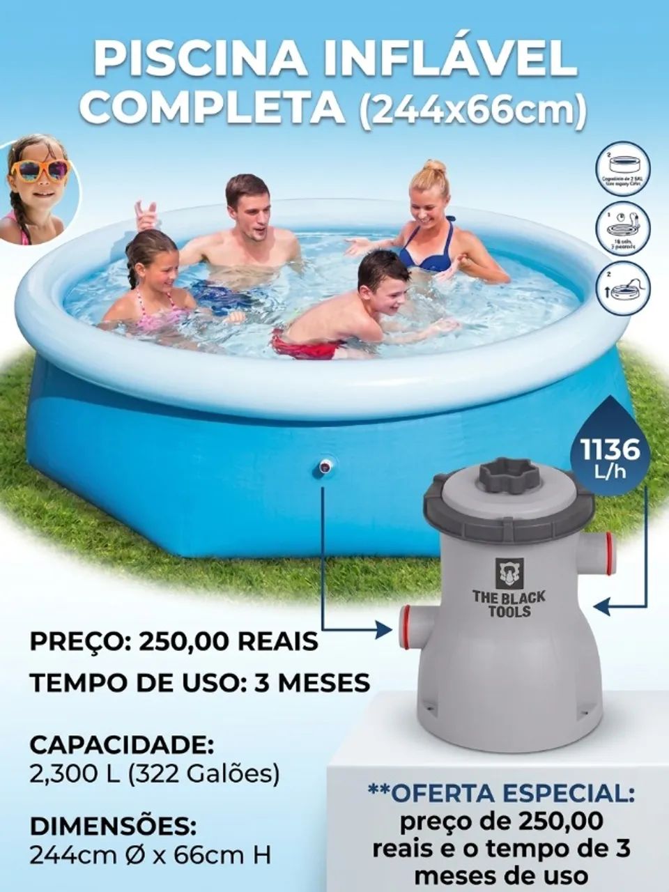 Piscina inflável com filtro