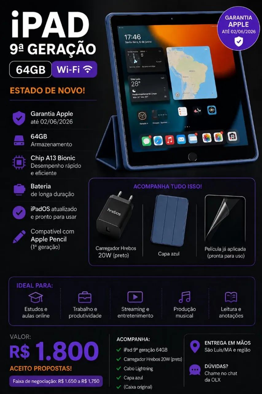 iPad 9 em ótimo estado de conservação.
