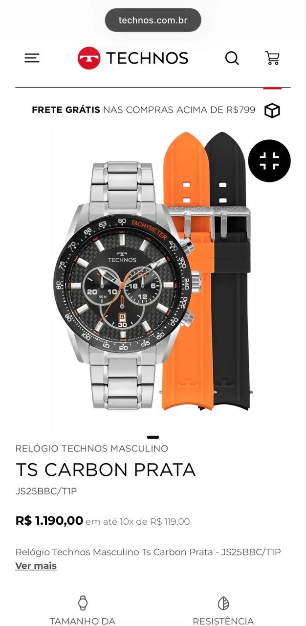 Relógio Technos Prata TS Carbon - Foto 3