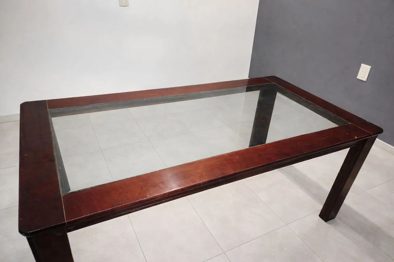 Mesa de madeira com tampo de vidro 65204505482243120