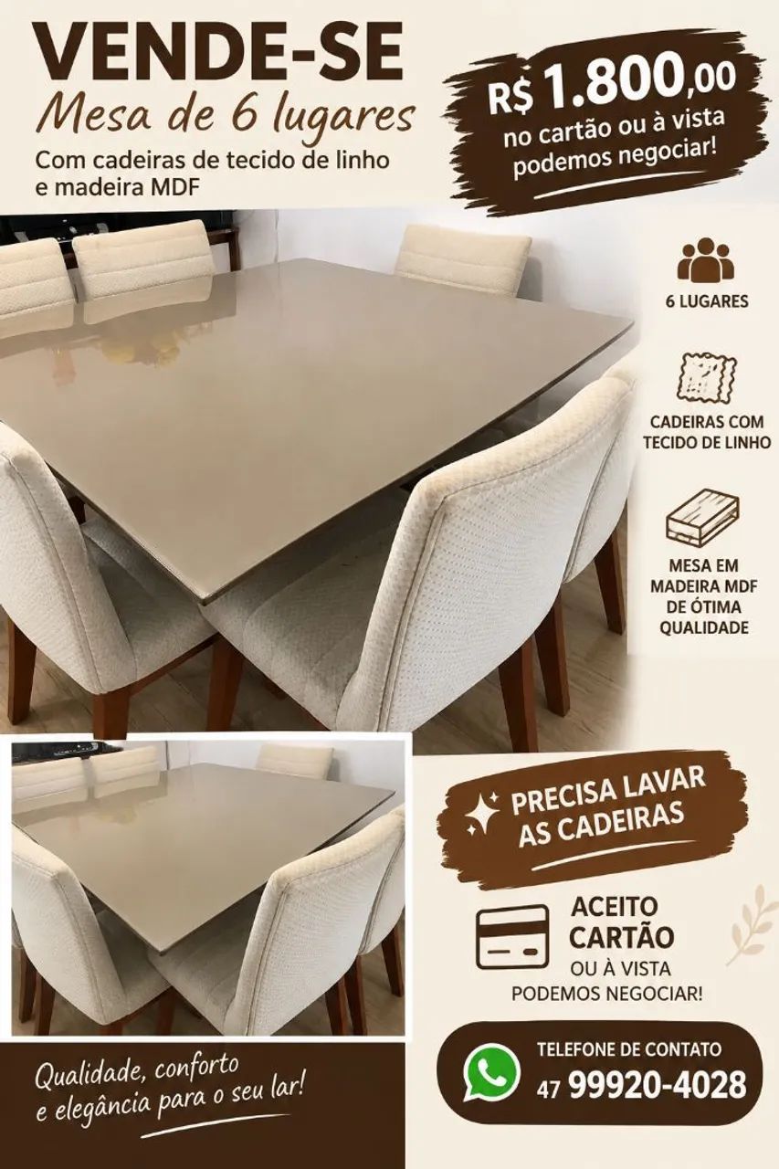 Mesa.de.6 cadeiras.em Mdf usada, as cadeiras de linho 
