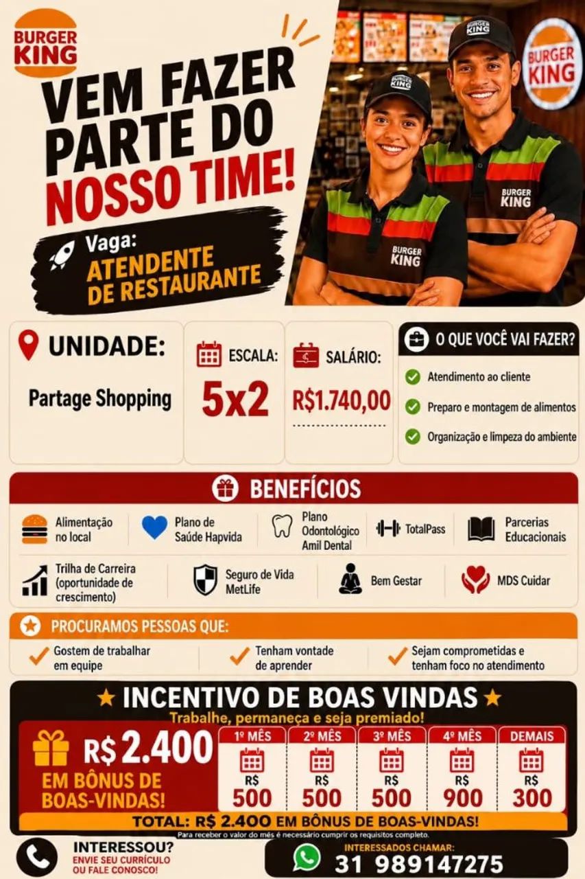 Vagas limitadas / salário 1740 + 500 de bônus 