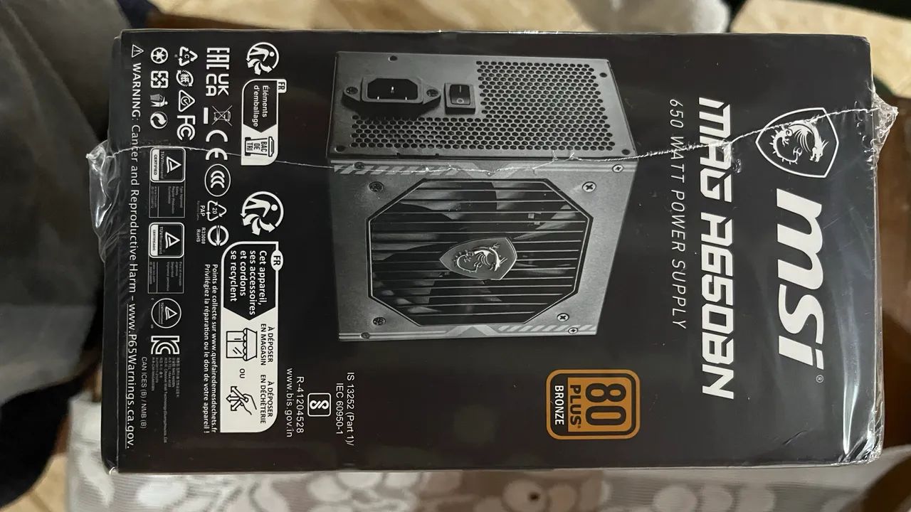 Fonte MSI MAG A650BN 650W 80 Plus Bronze - Nova/Lacrada