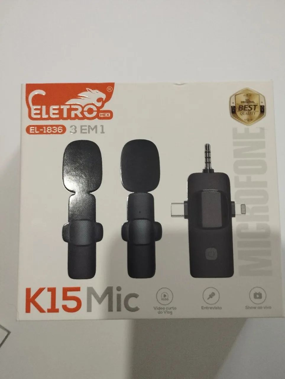 Microfone de lapela K15 eletro Mex, 3 em 1
