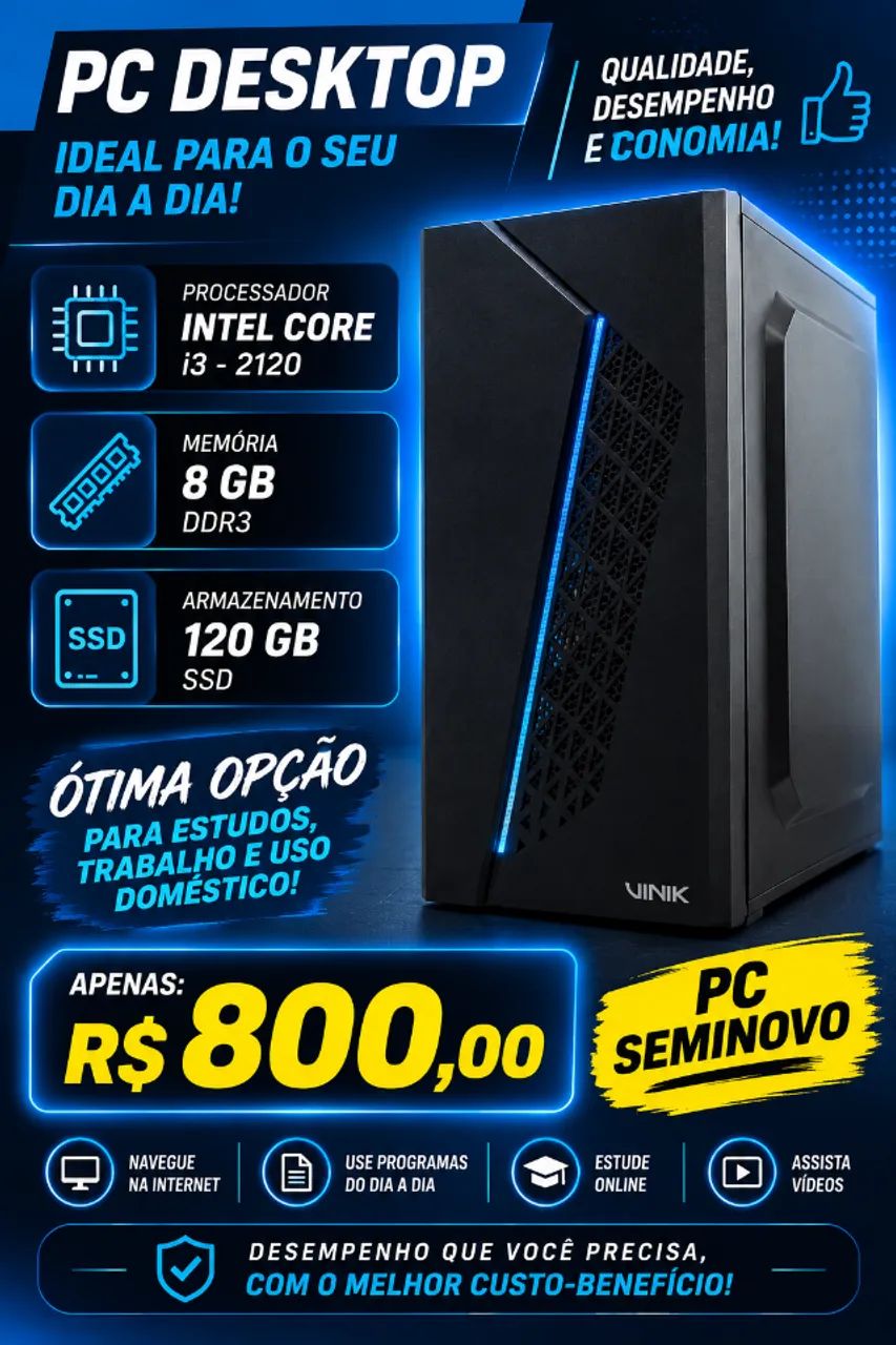 PC Core i3 - 2120 8 GB DE MEMÓRIA