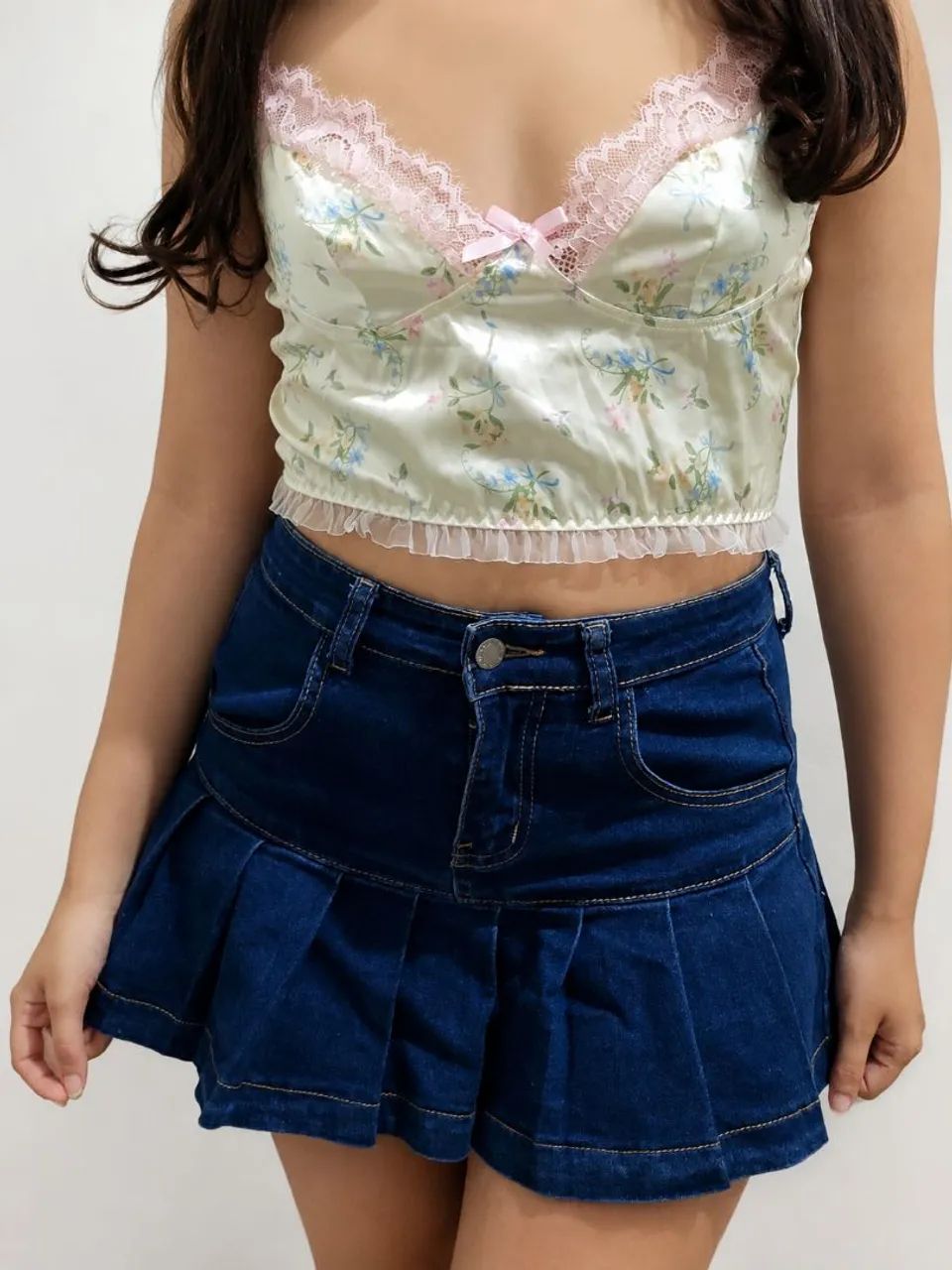 Top Cropped Verde Floral Shein - Foto 3