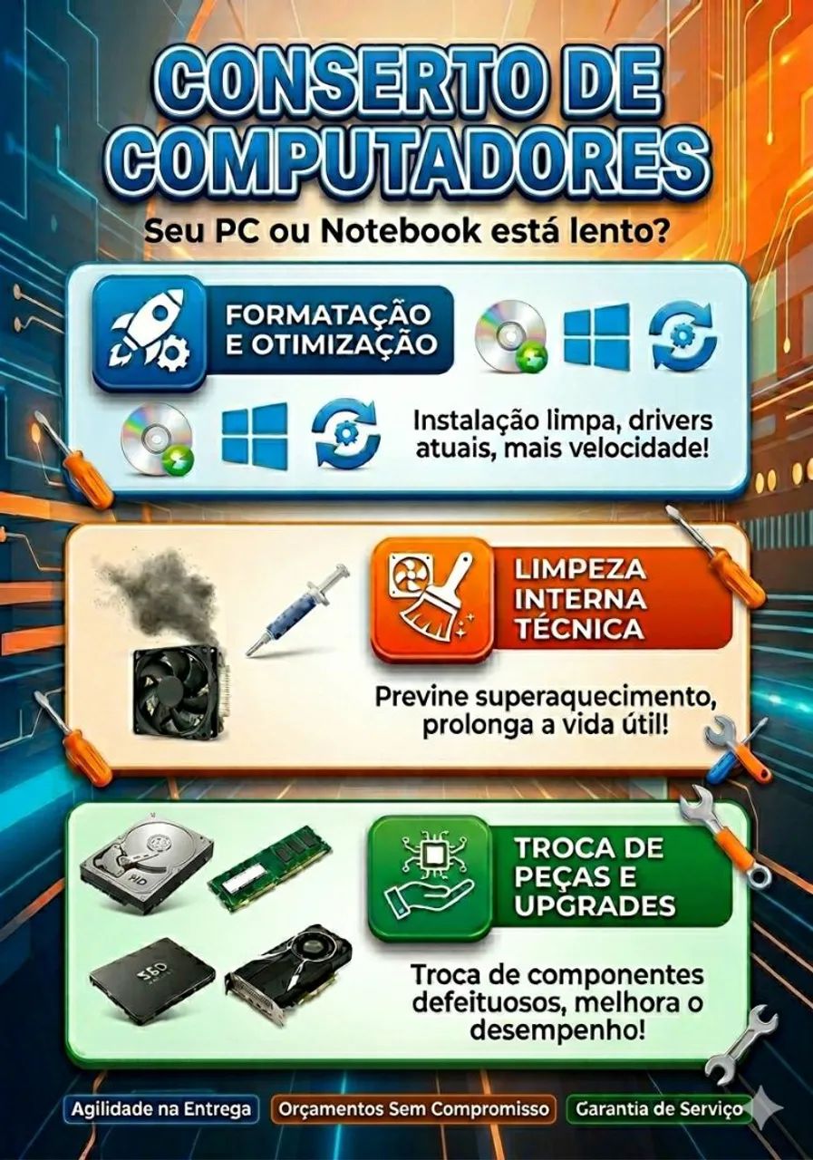 Conserto, formatação e limpeza de computador 