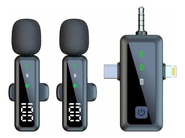 Microfone de Lapela Duplo Acrensly Sem Fio para iPhone e Android Microfone Combo Duplo
