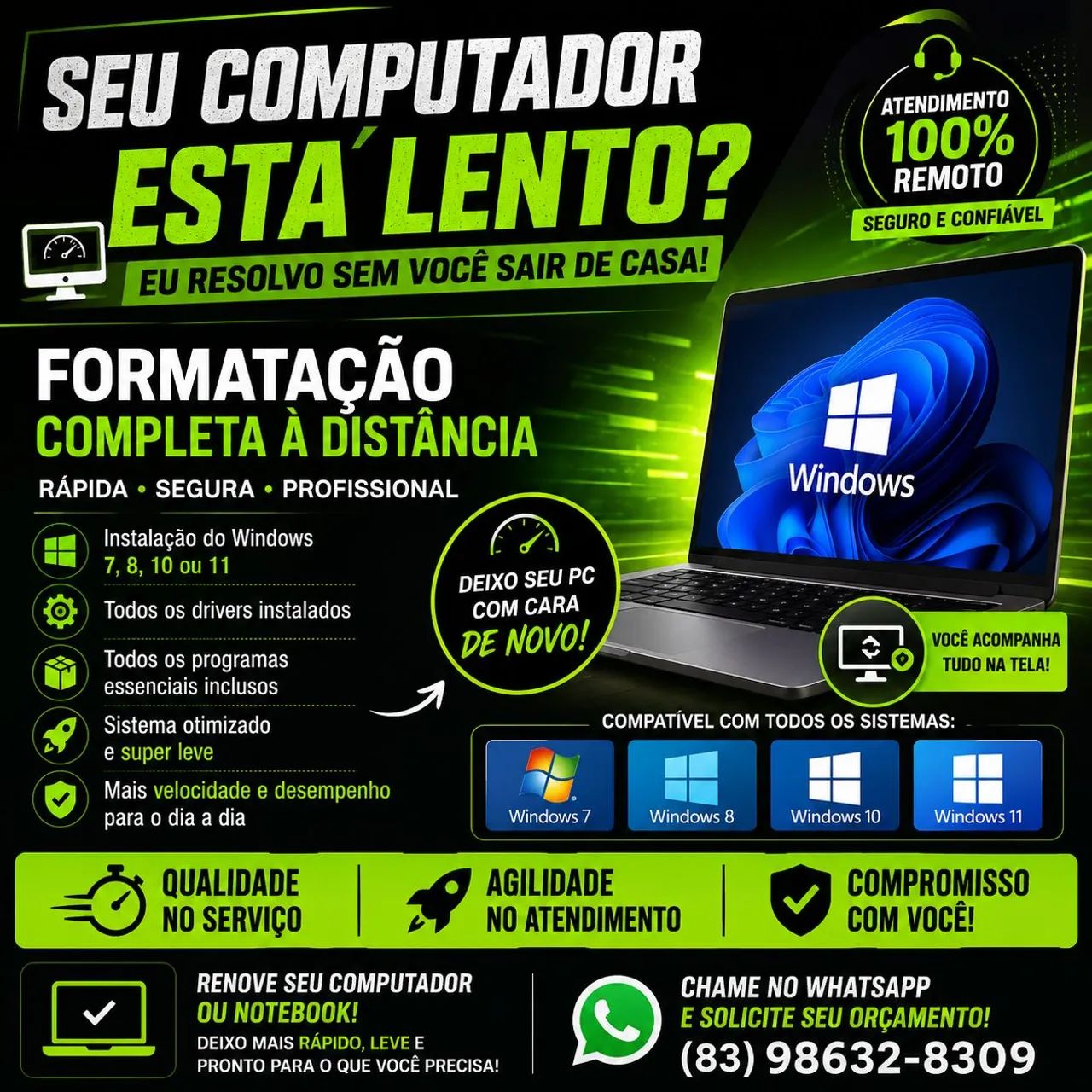 Formatação Completa à Distância - Atendimento rápido, seguro e sem você sair de casa!
