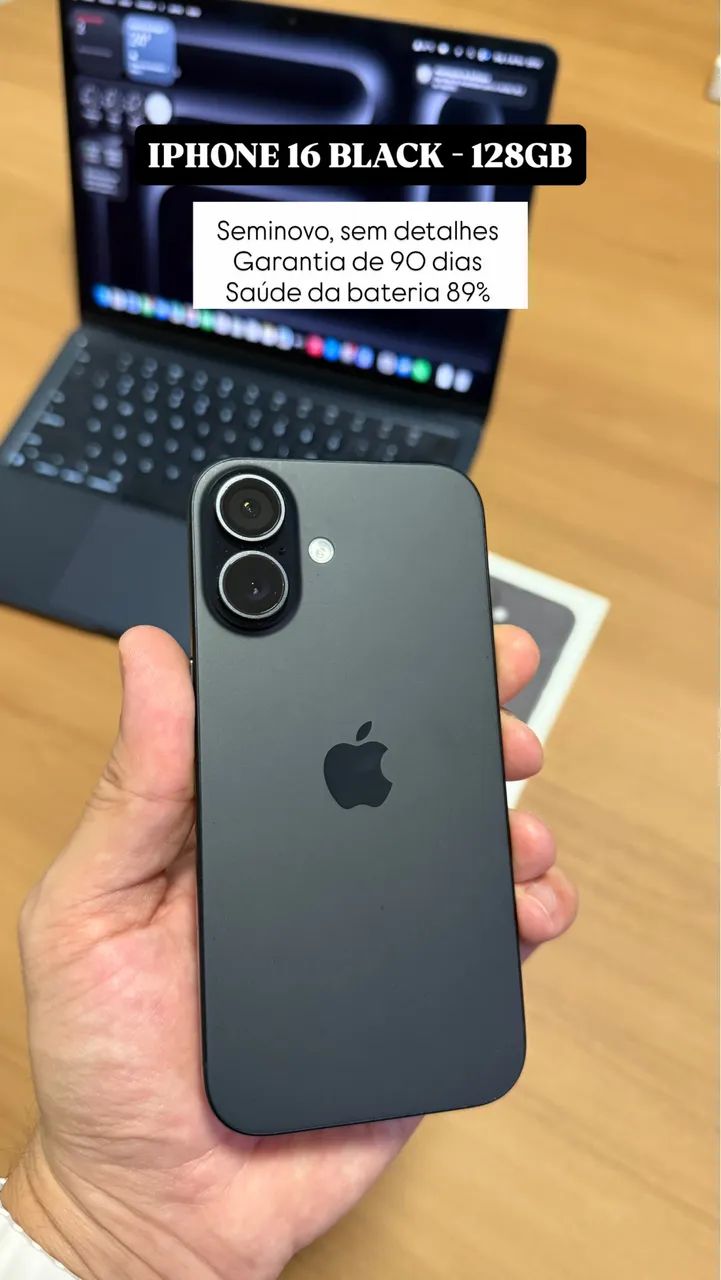 iPhone 16 Black 128GB, Seminovo sem detalhes 89%, com Garantia