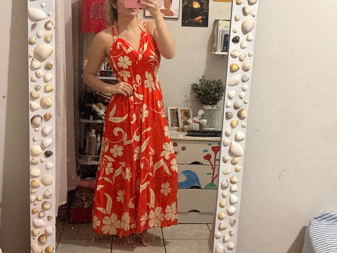 Vestido longo laranja florido 
