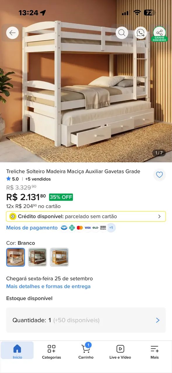 Treiliche com gaveta madeira maciça e mdf já com colchões  - Foto 3