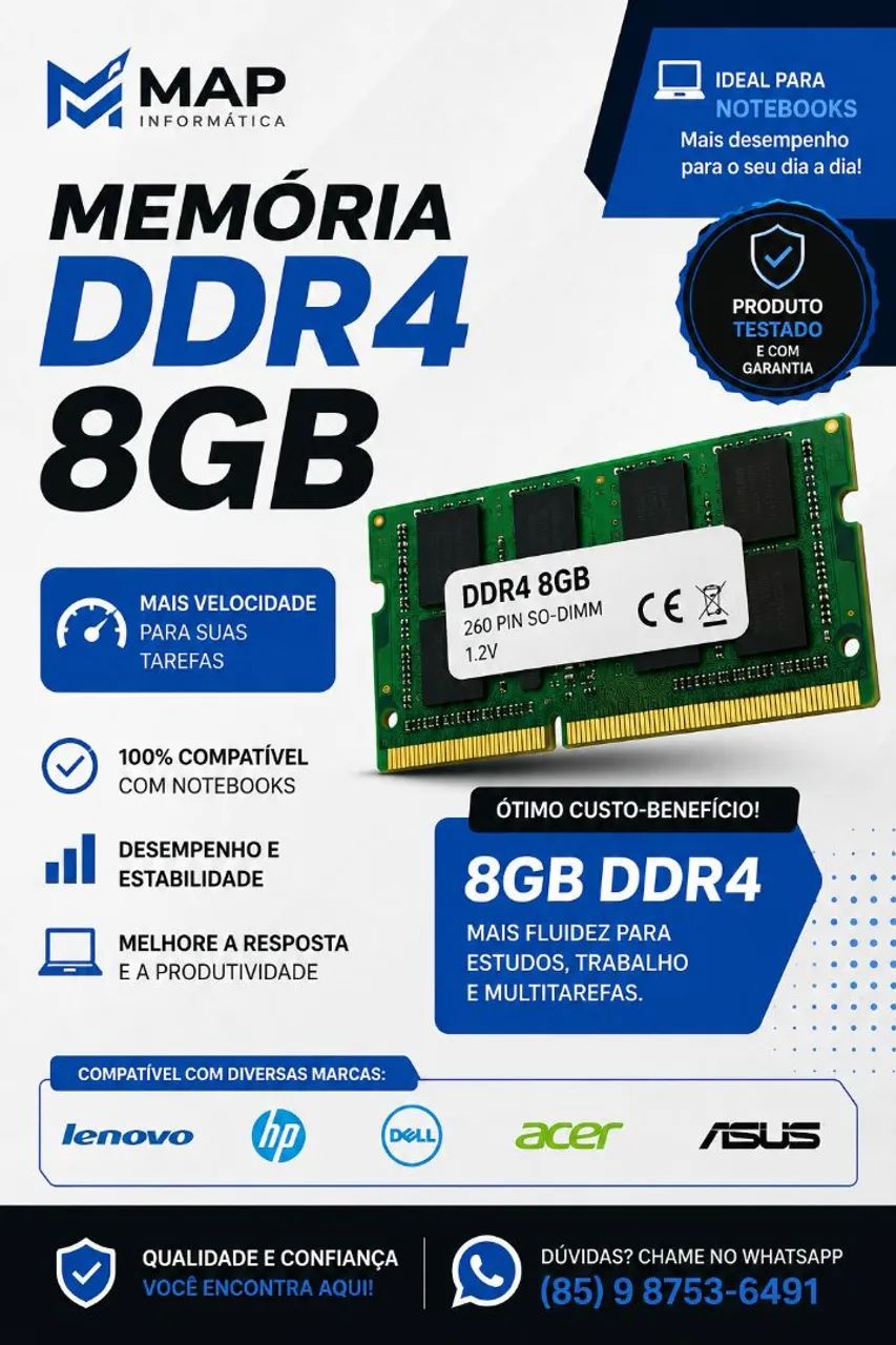 Memoria ddr4 8gb  notebook