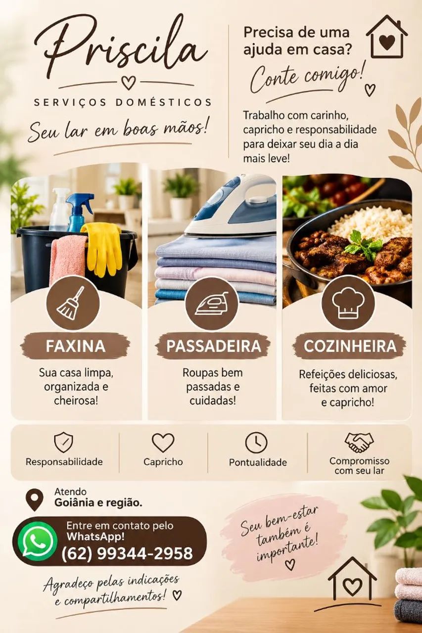 Passadeira faxina e cozinheira 