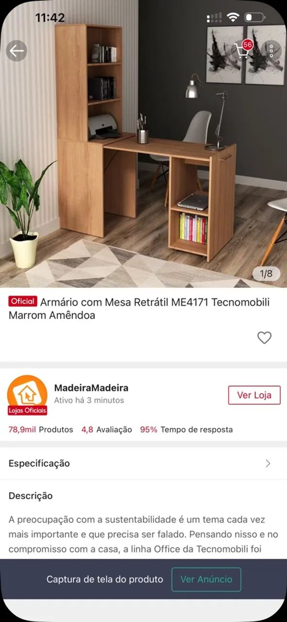 Armário com Mesa Retrátil - Marrom Amêndoa - Foto 4