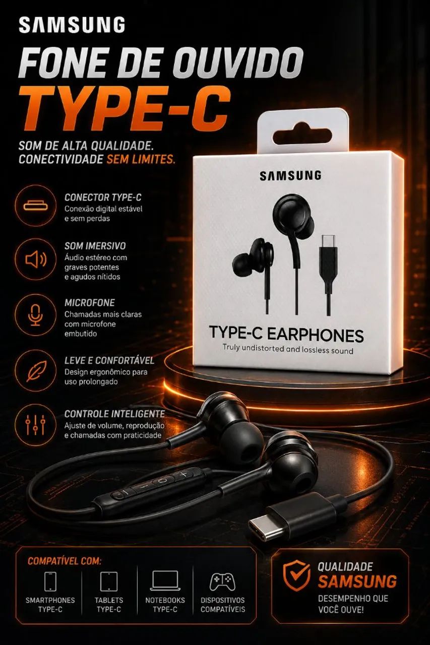 Fone de ouvido tipo c 