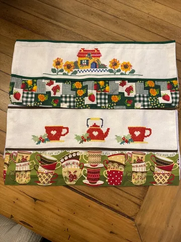 Kit 10 Pano De Prato Patchwork Copa Cozinha Bordado Lindos