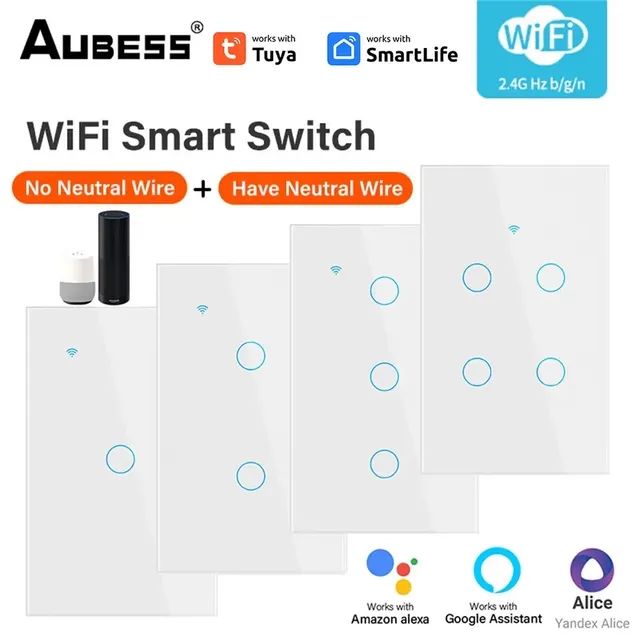 Interruptor de 2 Botões Wifi Tuya, compatível com Alexa, Inteligente 