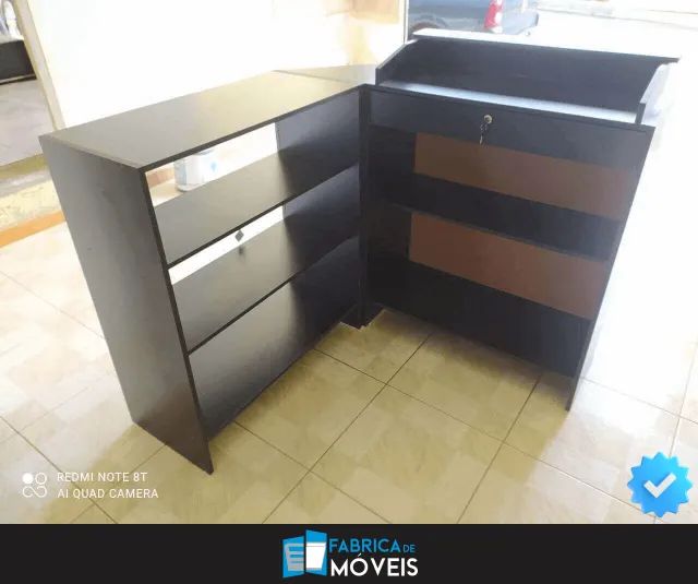 Balcão Caixa em L + Balcão Vitrine Preto - MDF - Novo - Foto 2