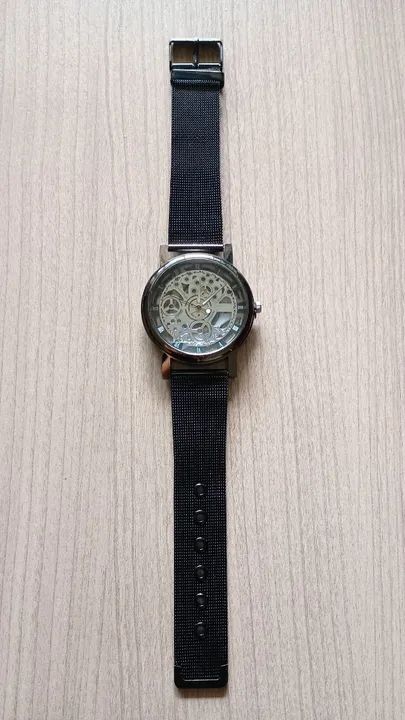 Relógio Quartz Sofisticado, Aço Inoxidável, Preto