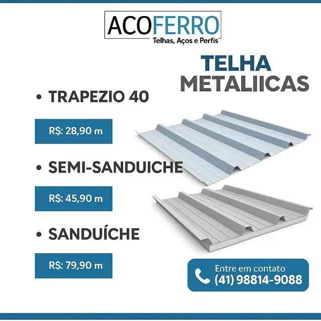 Telha metálica Trapezio Galvalume Galvanizada valor por metro