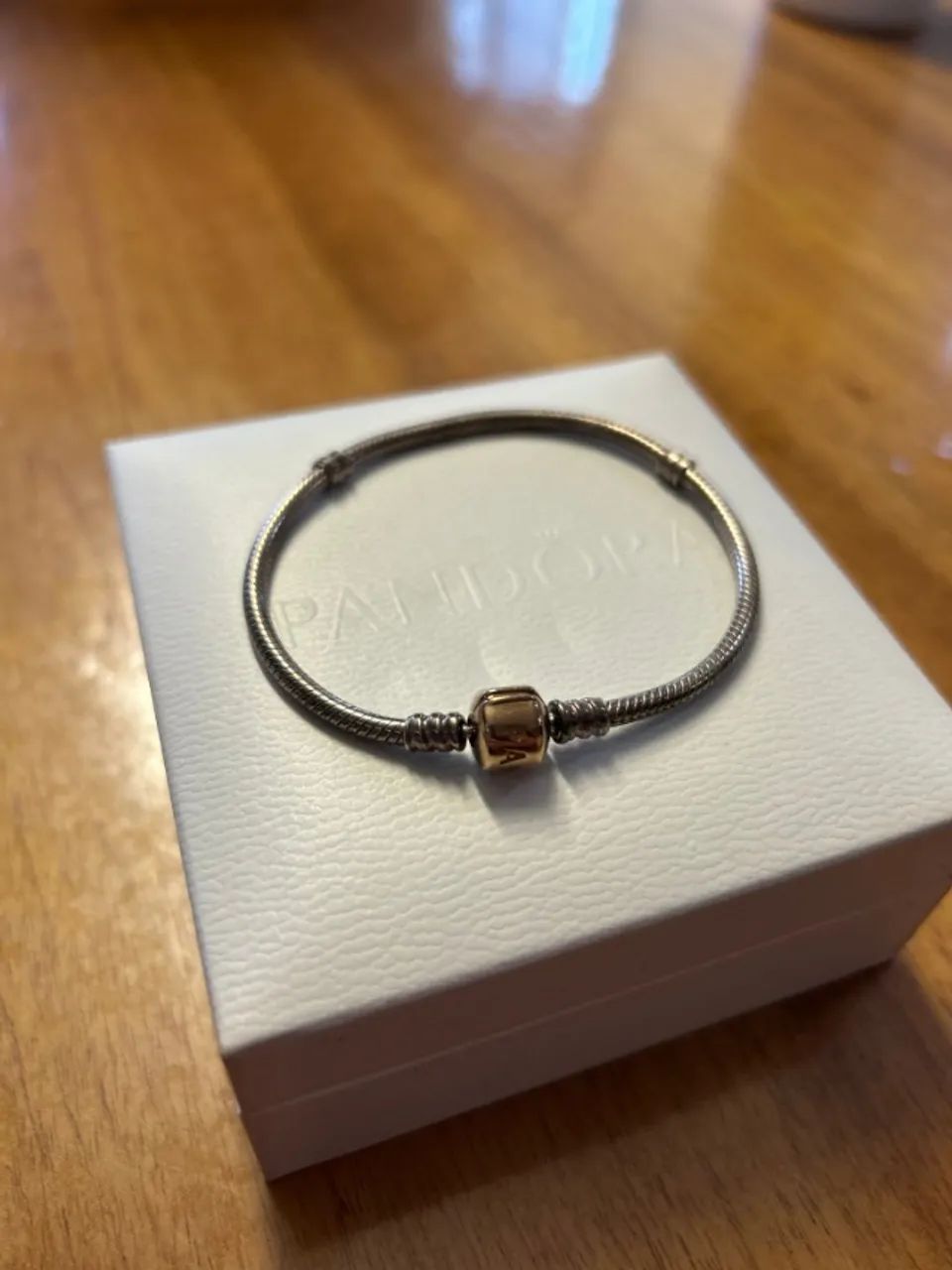 pandora bracelete de prata com fecho rosê - 18 cm