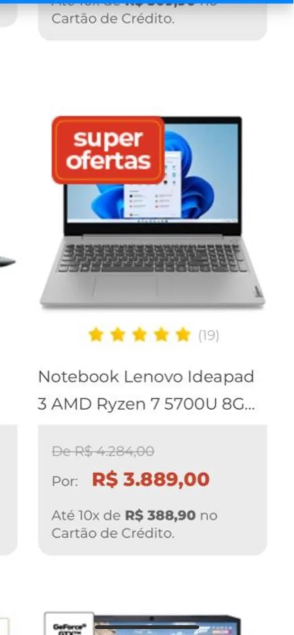 Notebook Lenovo Ideapad 3 AMD Ryzen 7 5700U