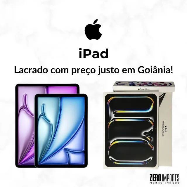 iPad em Goiânia - iPad 9th / iPad 10th / iPad Mini / iPad Air M2 / iPad Pro M4 (Lacrados)