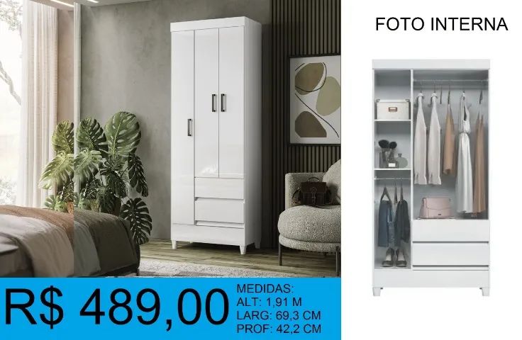 Roupeiro Solteiro - Entrega e montagem Gratis - Foto 2