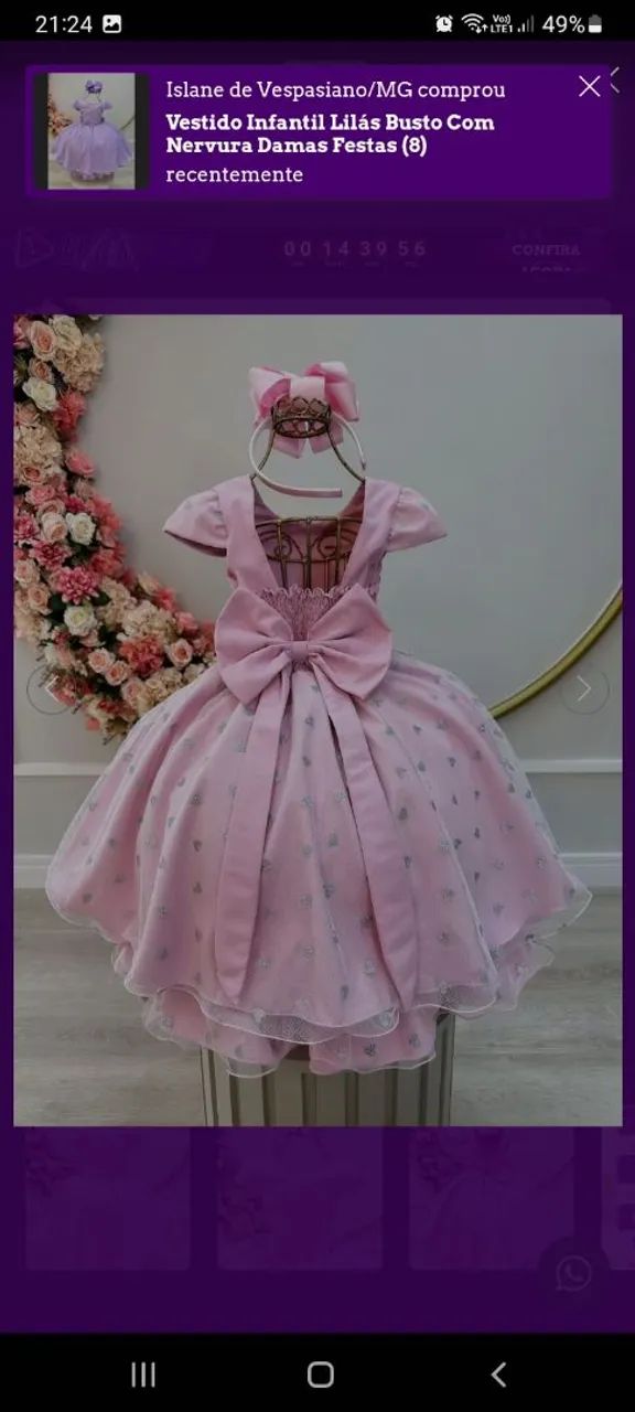 Vestido Infantil Rosa  Damas Festas - Foto 2