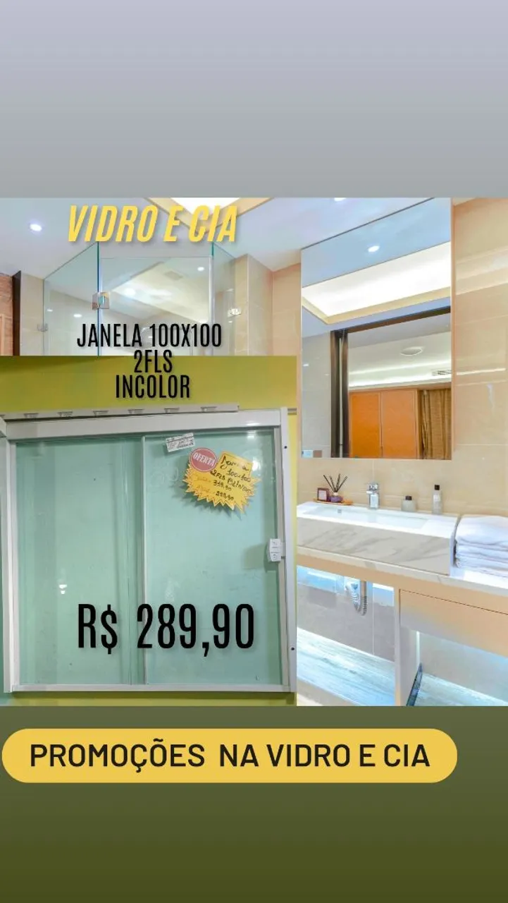 Janela de Vidro Incolor 100x100 - Promoção. Vidro e Cia Especialista Em Vidros Temperados!