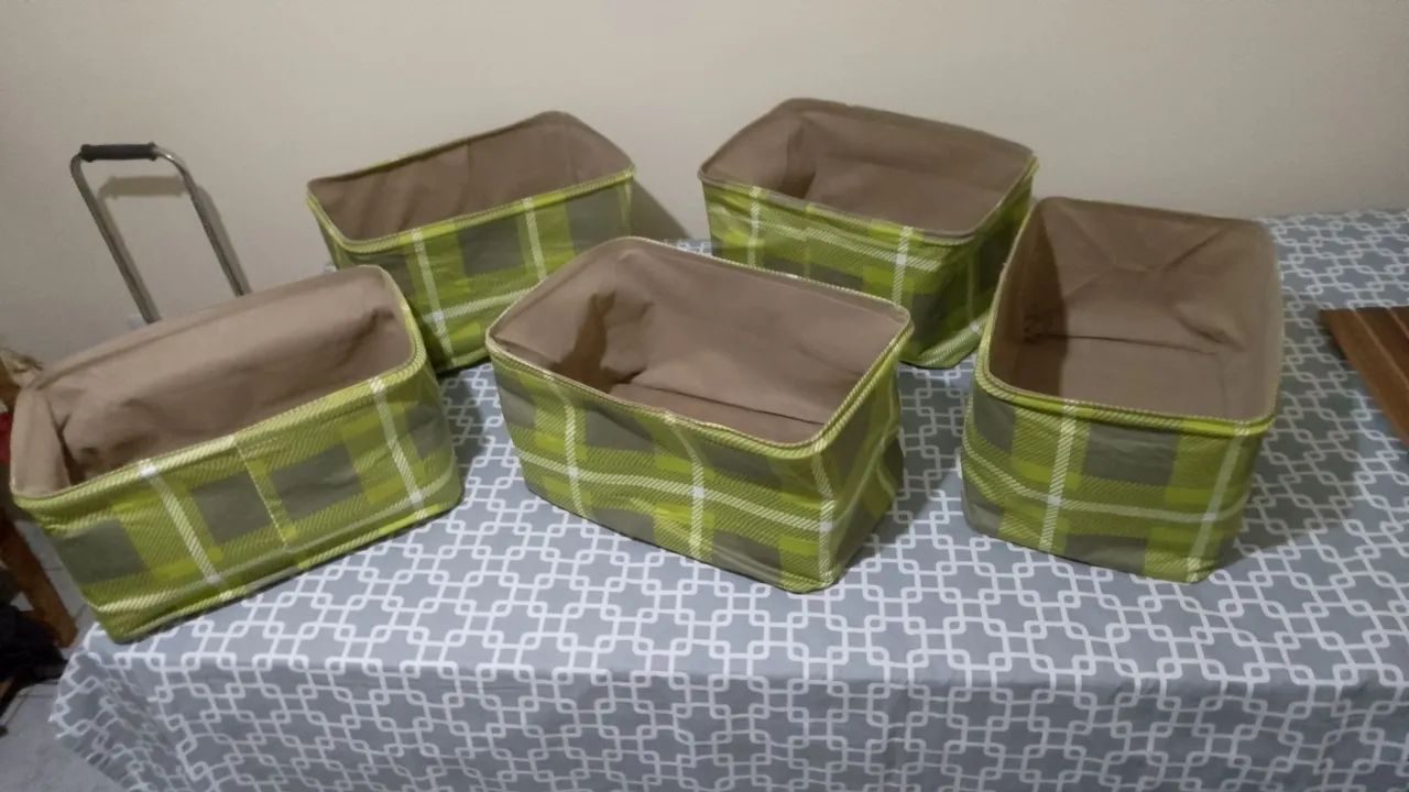 Cestos Organizadores em Tecido Verde - Foto 4