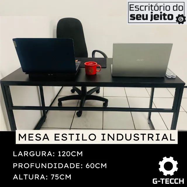 Escrivaninha 1,2m NOVA. Mesa Estilo Industrial para Escritório de ...