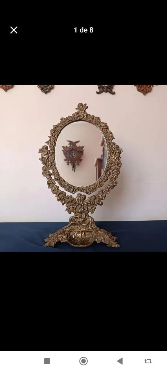 ESPELHO ANTIGO DE MESA EM BRONZE