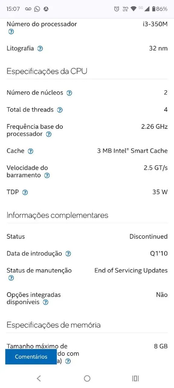  06 Processadores Intel Core i3 350M. - Foto 6