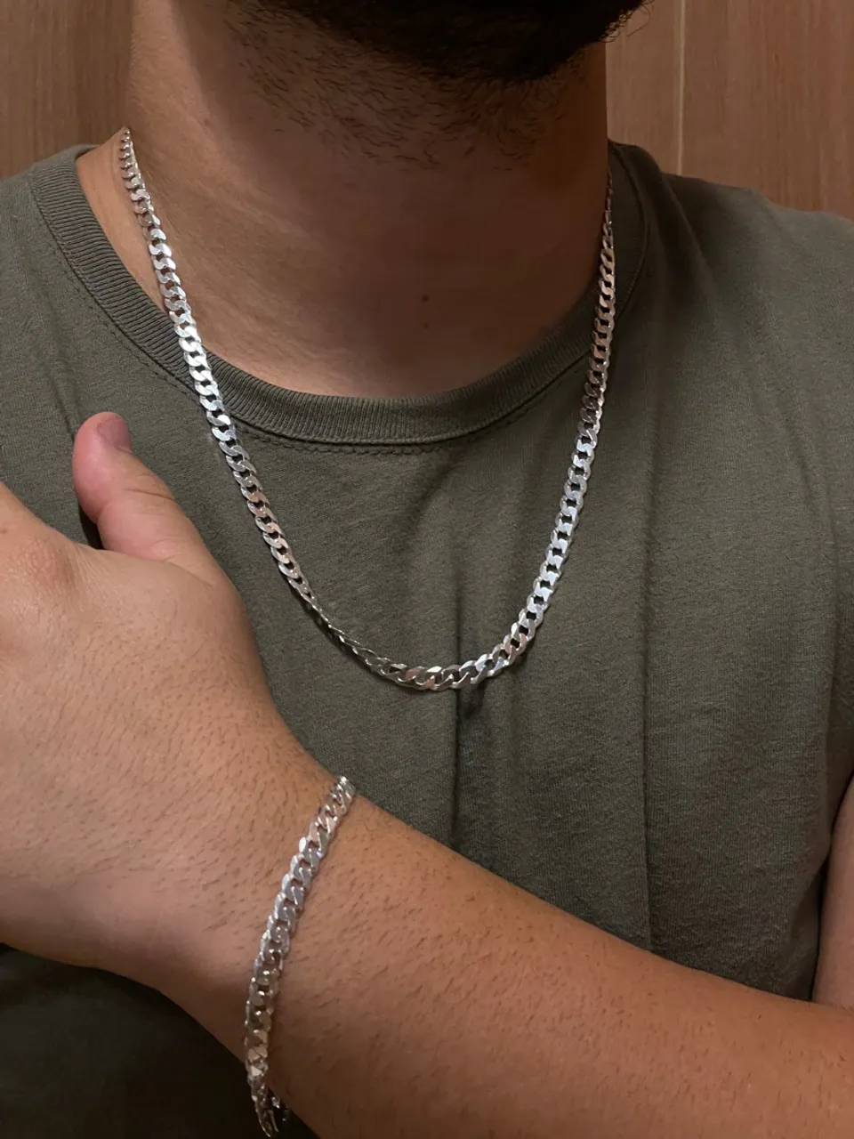 Conjunto masculino Corrente e Pulseira Prata legítima de fábrica certificada