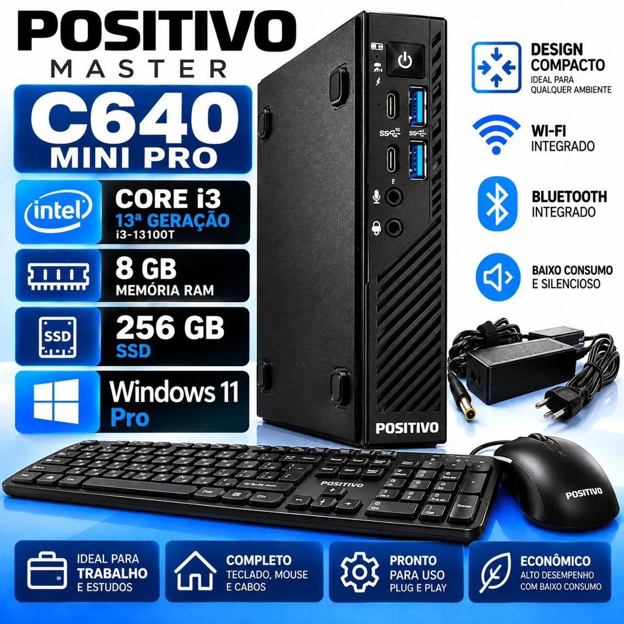 Mini PC Positivo Master C640 Core i3 Completo com Teclado, Mouse e Fonte<br>