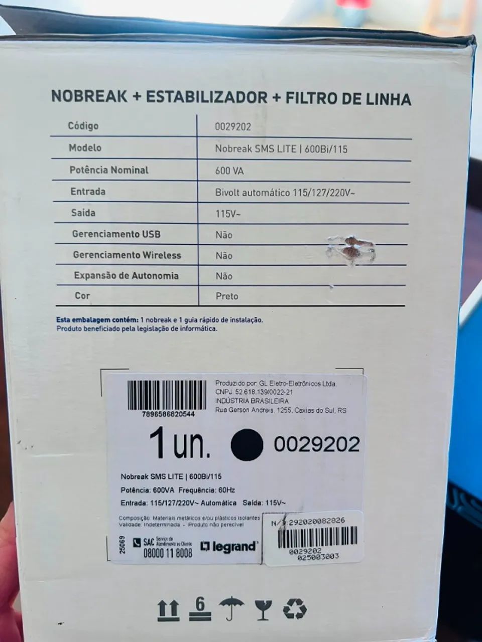 SMS NOBREAK LITE 600VA - BIVOLT ENT: 115/220V - SAÍDA: 115V - 4 TOMADAS - SENOIDAL - 1 BAT - Foto 4