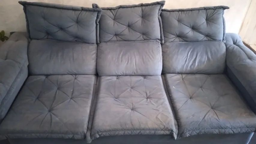 Sofá Retrátil e Reclinável 3 Lugares (2 metros) - Suede Azul - Foto 3