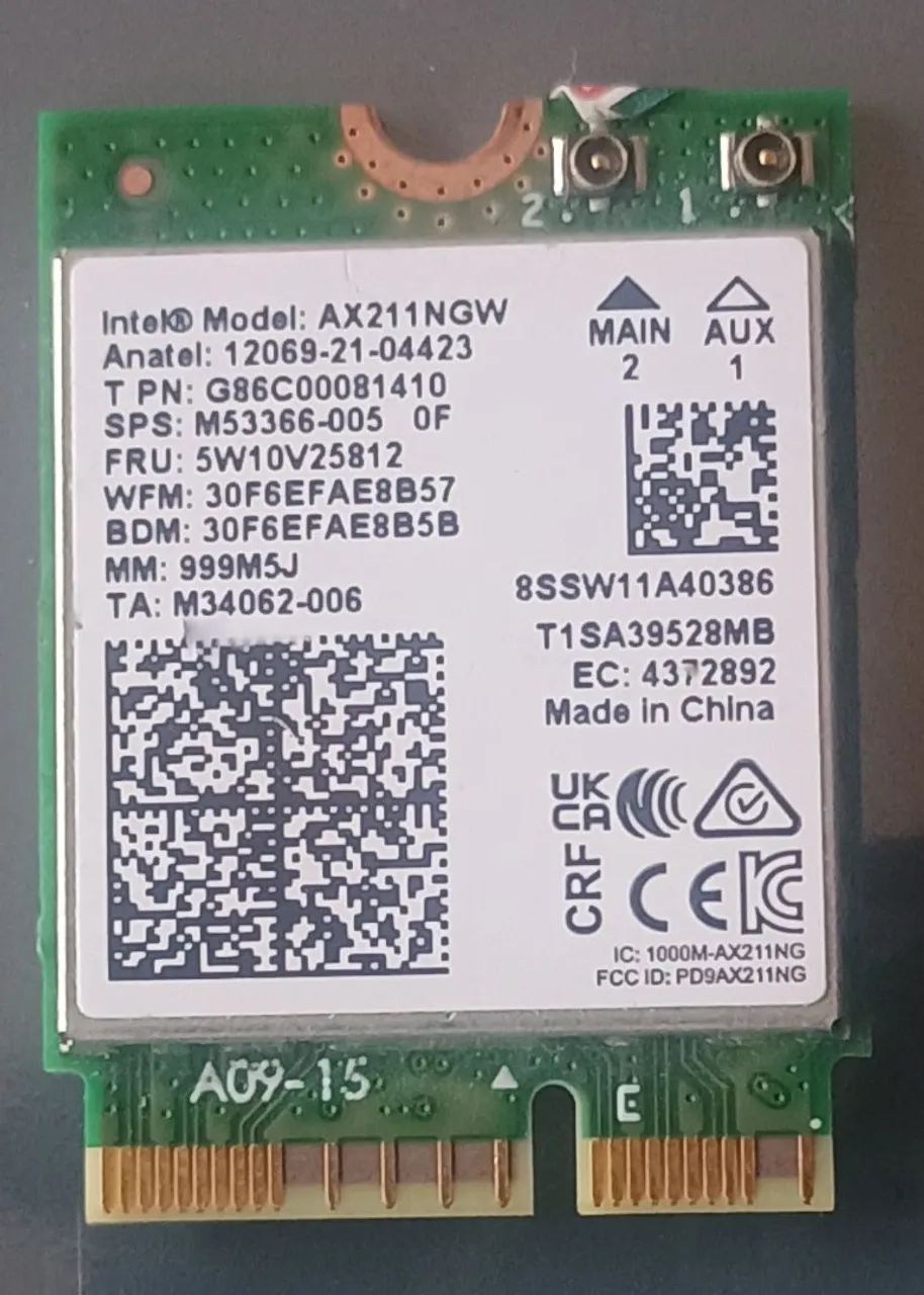 Placa Wi-Fi 6 Intel AX211NGW Bluetooth 5.3 M.2 2230