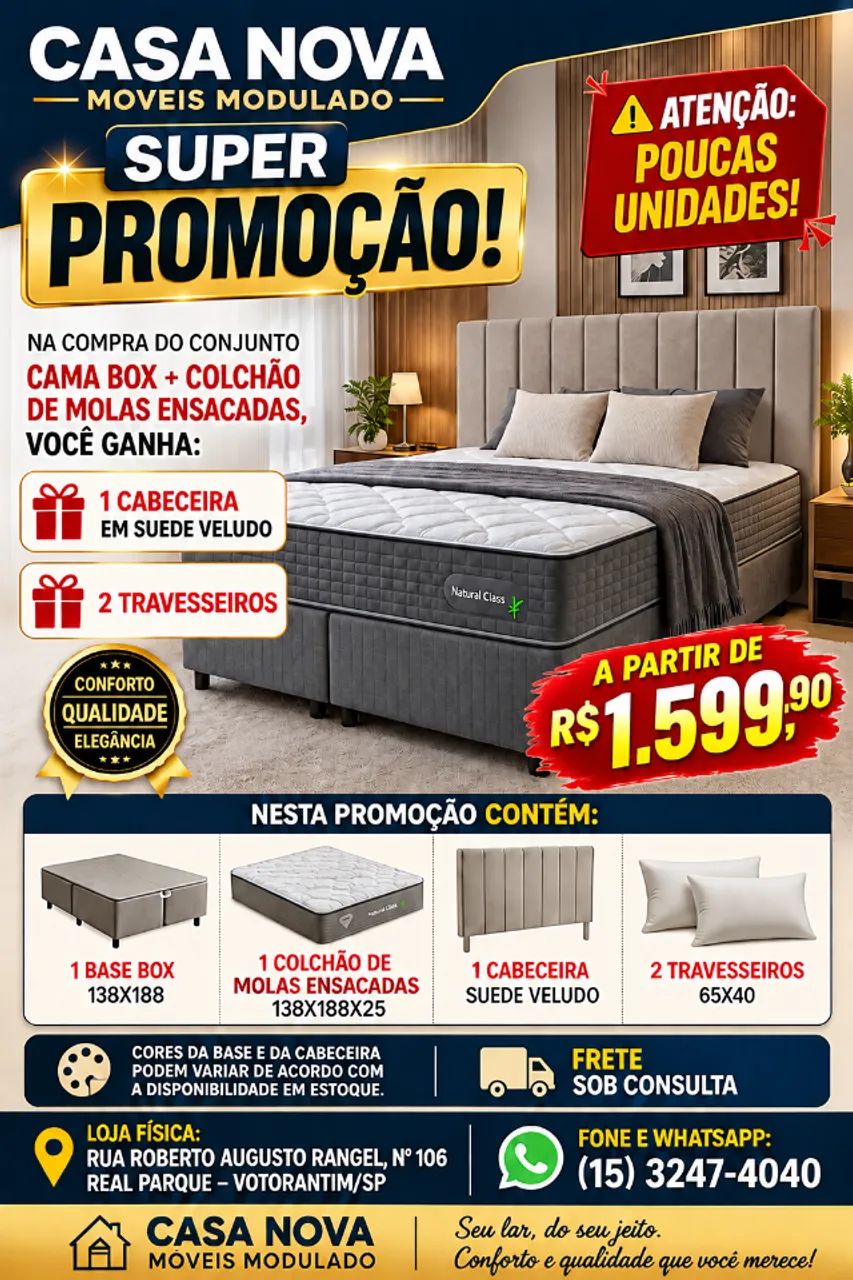 cama box completa com cabeceira e travesseiros de brinde 