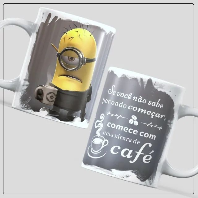 Caneca Minions Comece o Dia com Café Frase Divertida - Foto 2