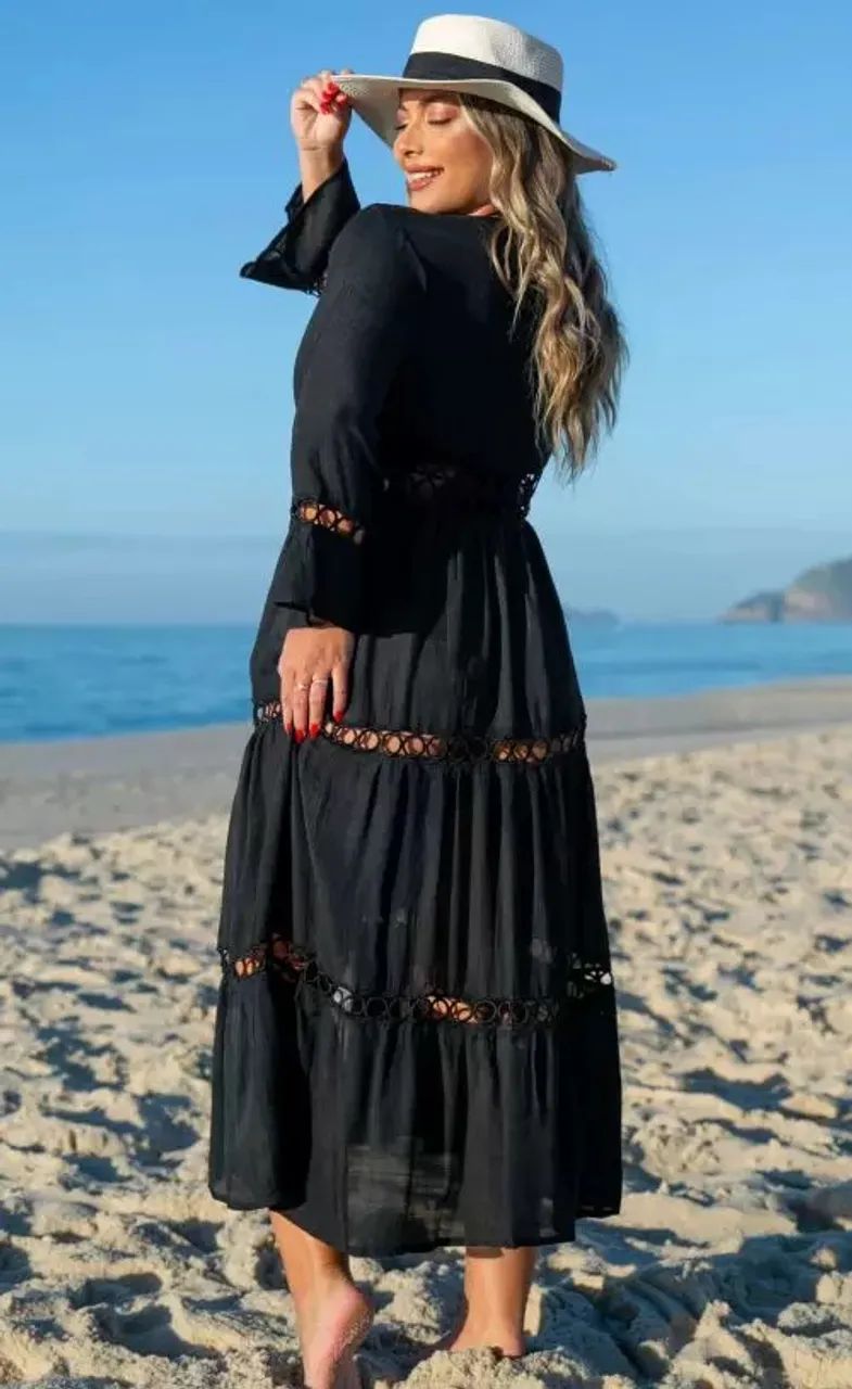 Saída de praia longa preta 