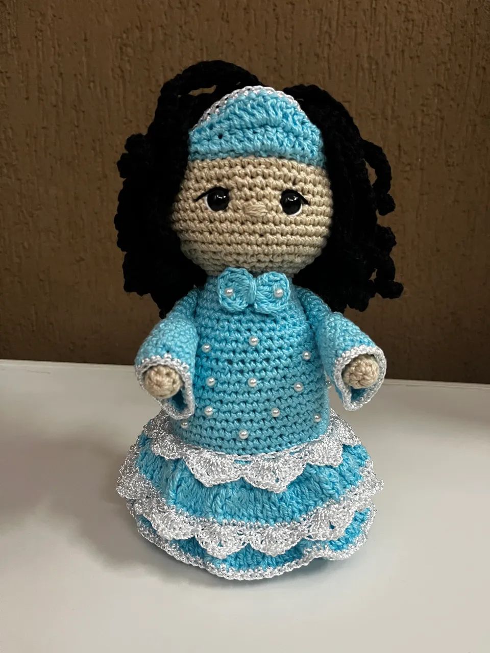 PRONTA ENTREGA Boneca Iemanjá em Crochê Amigurumi Pelúcia Orixás Feito a Mão - Foto 5