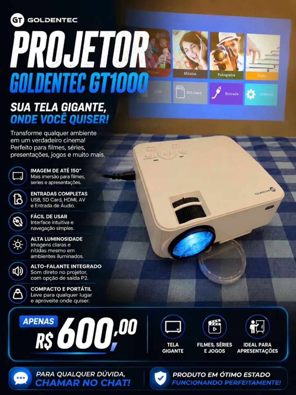 Projetor Goldentec GT1000.